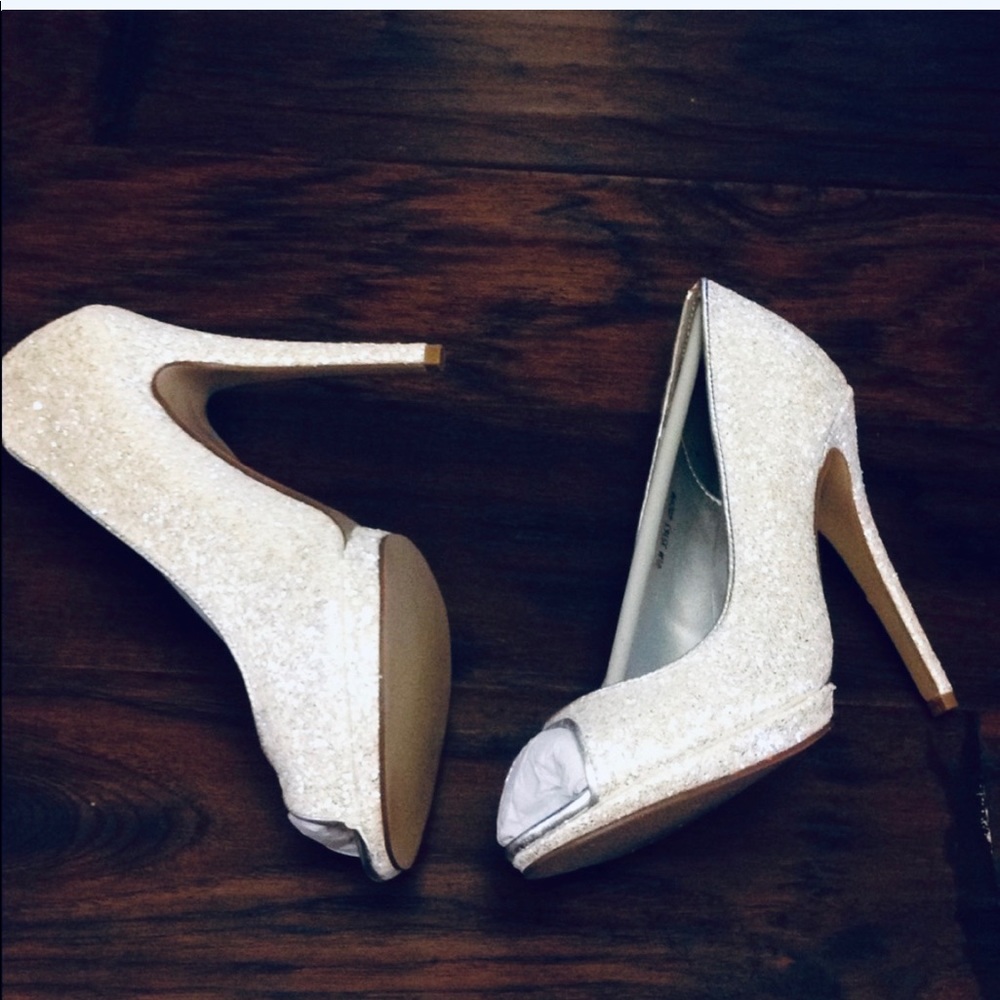 White glitter heels 9.5 brand new